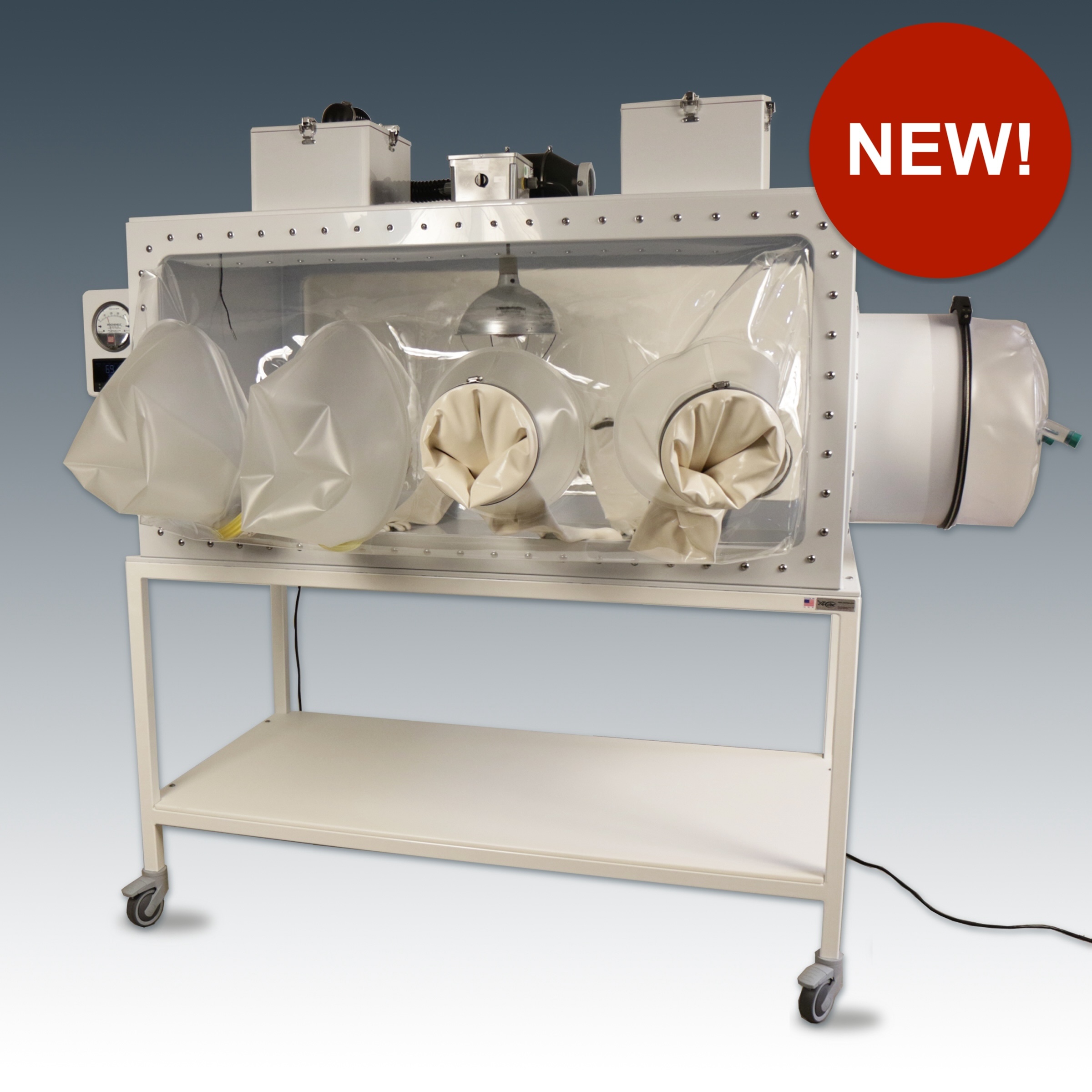 Semi-rigid poultry isolator for gnotobiotic research.