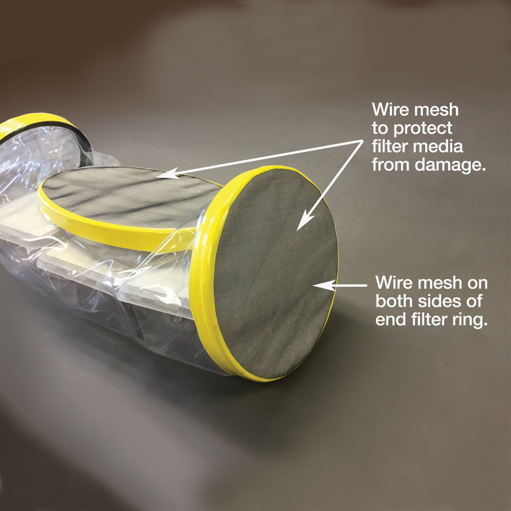 CBC Germ-free shipper sleeve with close-up of protective wire mesh used to keep filter media safe from damage.